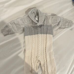 Cherokee Gray and Cream Cable Knit Baby Footie